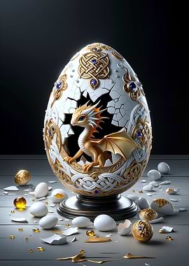 Dragon Hatching from Ornate Egg