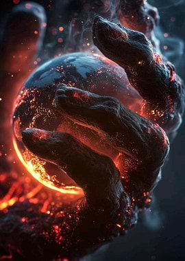 Fiery Hand Holding Earth