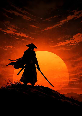 Silhouette of a Samurai at Sunset