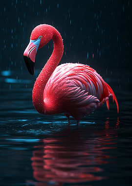 Flamingo in the Rain