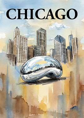 Chicago Cityscape Watercolor Painting