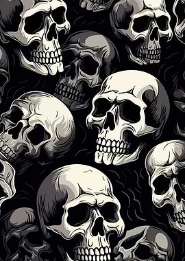 Skull Pattern on Black Background