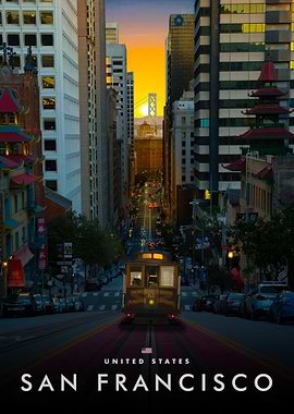 San Francisco street with cable car