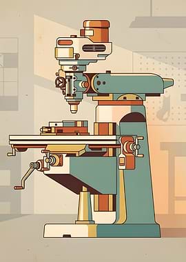 Milling Machine Illustration, Bridgeport-style vertical milling machine