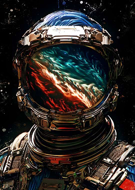 Astronaut Helmet with Nebula Reflection