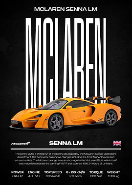 McLaren Senna LM Orange Car Poster