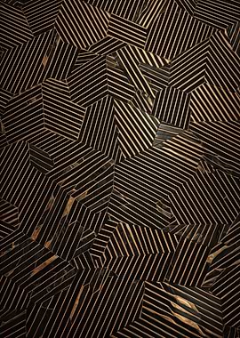 Hexagonal Striped Geometry — Black and Gold Abstract Pattern