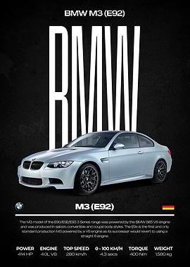 BMW M3 (E92) Car Poster