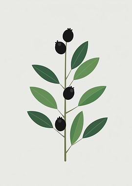 Minimalist Berry Branch Illustration