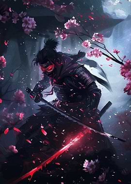 Samurai Warrior with Red Sword