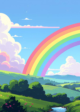 Pastoral Landscape with Rainbow and Stream