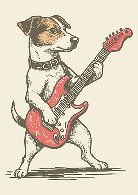Jack Russell Guitar Dog Poster, Retro Cartoon Dog Wall Art, Music Lover Pet Print