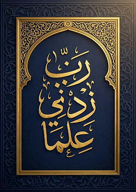 Rabbi Zidni Ilma – Elegant Islamic Calligraphy in Blue and Gold