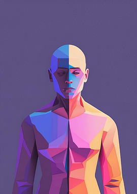 Geometric Low-Poly Human Portrait in Vibrant Neon Colors