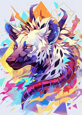 Colorful Hyena Portrait with Geometric Accents