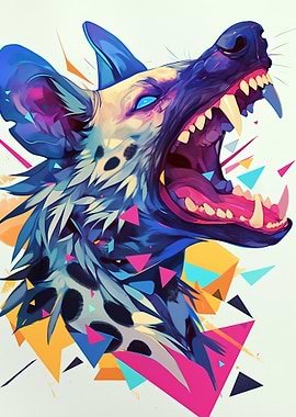 Abstract Hyena Portrait with Geometric Shapes