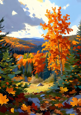 Autumn Forest Landscape Painting
