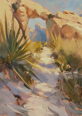 Desert Landscape Painting with Rock Arch