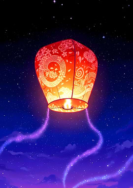 Red Sky Lantern with Dragon Design