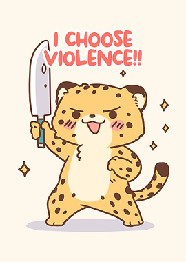 Cartoon Leopard Choosing Violence with Knife