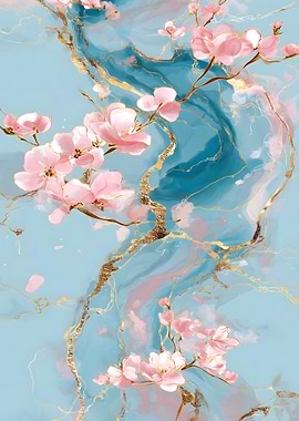 Cherry Blossoms with Gold Veins
