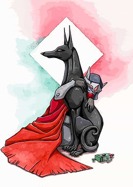 Dog and Masked Figure Illustration