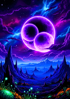 Alien Landscape with Three Moons