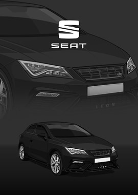 Black SEAT Leon Car Illustration