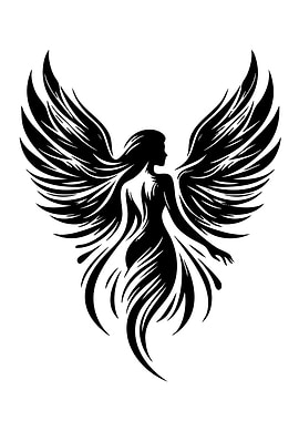 Abstract Angel Silhouette in Black and White