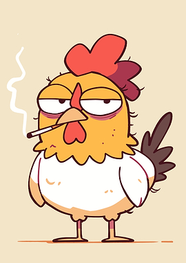 Cartoon Chicken Smoking Cigarette Illustration