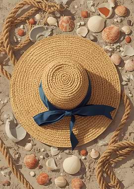 Beach Hat with Seashells and Rope