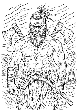 Viking Warrior Line Art Illustration