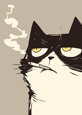 Grumpy Cat Smoking Cigarette Illustration