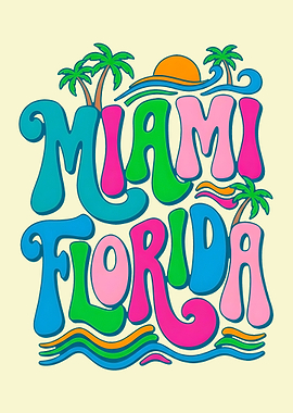 Miami Florida Retro Colorful Graphic