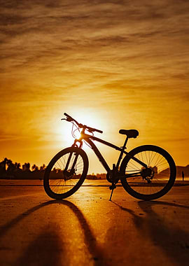 Bicycle at Sunset – Minimalist Cycling Photography Wall Art, Silhouette of a bicycle at sunset