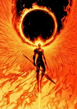 Fiery Warrior with Spear and Halo