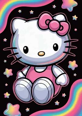 Hello Kitty with Rainbows and Stars