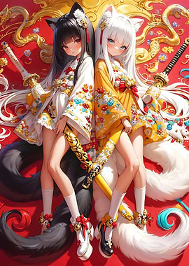 Anime Fox Girls with Swords