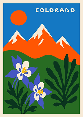 Colorado landscape with columbine flowers