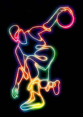 Neon Basketball Player Line Art