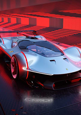 Sleek Silver Ferrari Race Car