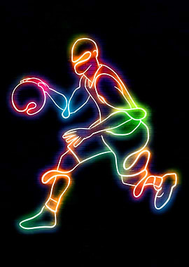 Neon Basketball Player Dribbling