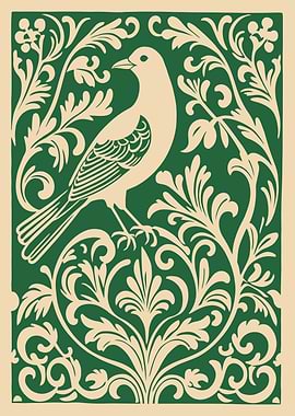 Bird and Floral Ornament Illustration