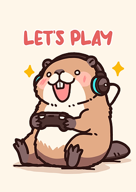 Cartoon Beaver Gamer with Headphones