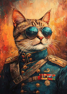 Cat General with Sunglasses Painting