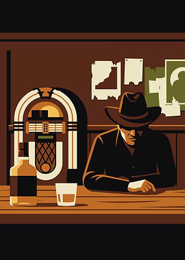 Cowboy at the Bar with Jukebox