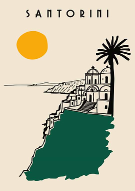 Santorini Travel Poster Illustration