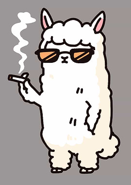 Cool Alpaca Smoking Cartoon Illustration