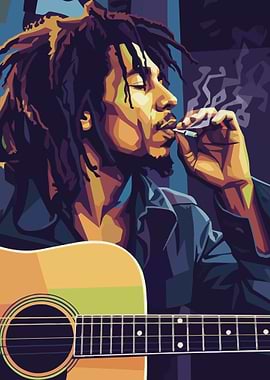 Bob Marley with Guitar Digital Art