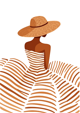 Woman in Striped Dress and Hat